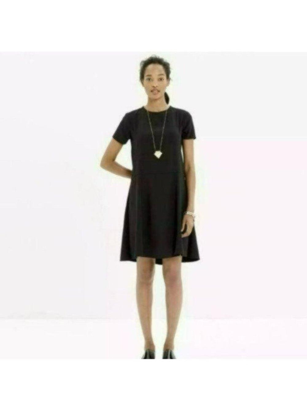 Madewell Tribune Women's Size 00 Black Woven Crewneck Short Sleeve A-Line Dress